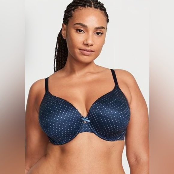 Victoria’s Secret Body by VS Light Lined Smooth Demi Bra Size 34D Noir Navy Dot - Picture 1 of 16